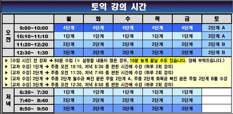 12월 토익 강의 시간 (※휴대폰에서는 가로 보기로 보세요)